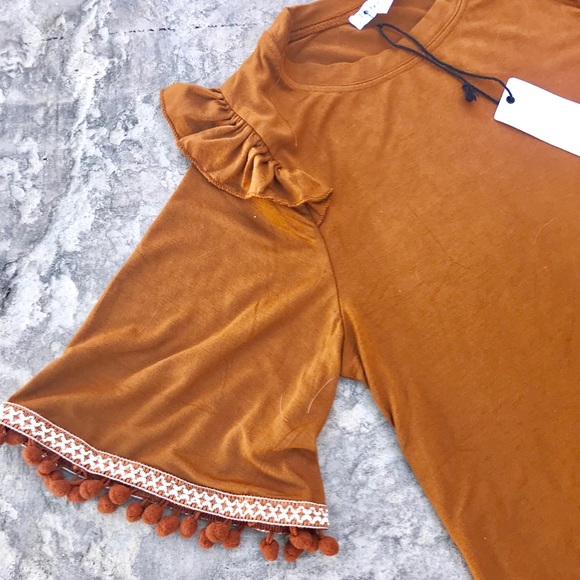 Tan Dress with Pom Pom 💕 - Picture 3 of 4